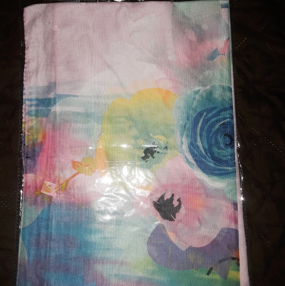 Floral Pastel Chiffon Watercolor Wrap Scarf Shawl - Picture 6 of 6